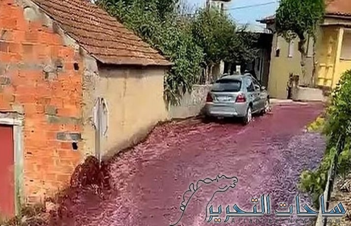فيديو يثير الجدل .. غرق شوارع قرية برتغالية في سائل باللون الاحمر